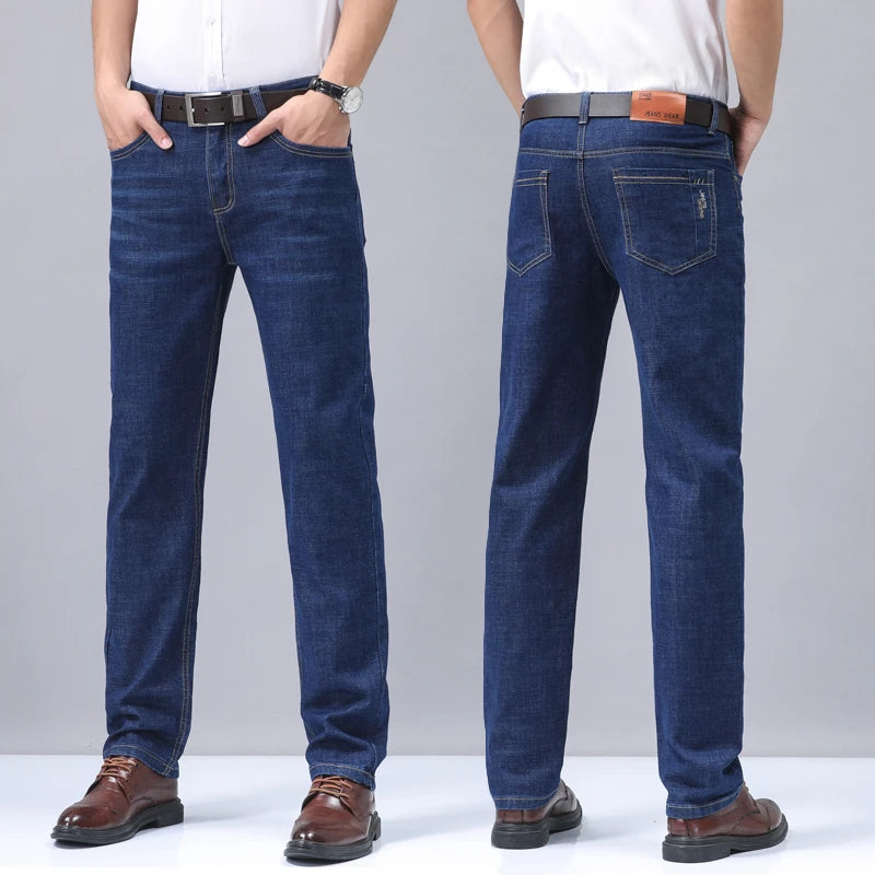 2-piece set of summer men's stretch cotton jeans, fashionable and comfortable, slim fit, business straight leg denim pants.