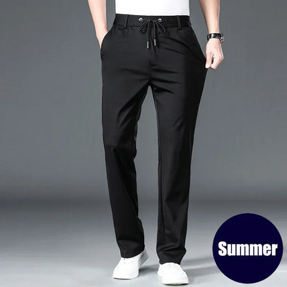 10XL Big Size Men's Summer Casual Pants Straight Fit Elastic Waist Trouser Male Classic Office Plus Large Stretch Zipper Pocket