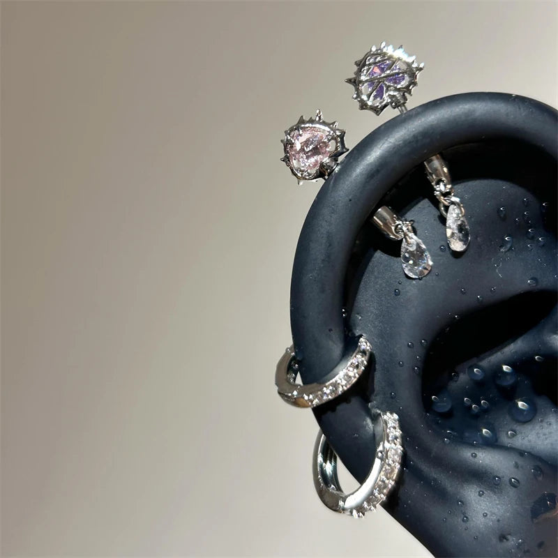 1 PCS Thorn Love Heart Water Droplet Zircon Ear Bone Nail 316L Medical Titanium Steel Earrings for Women Y2K Punk Jewelry.