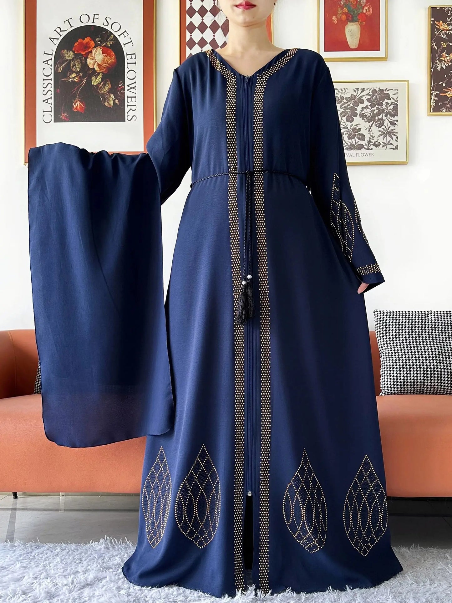 Elegant Women's Party Dress Chiffon Loose Open Zipper Abaya Muslim Islamic Clothing Cardigan Style for Special Occasions