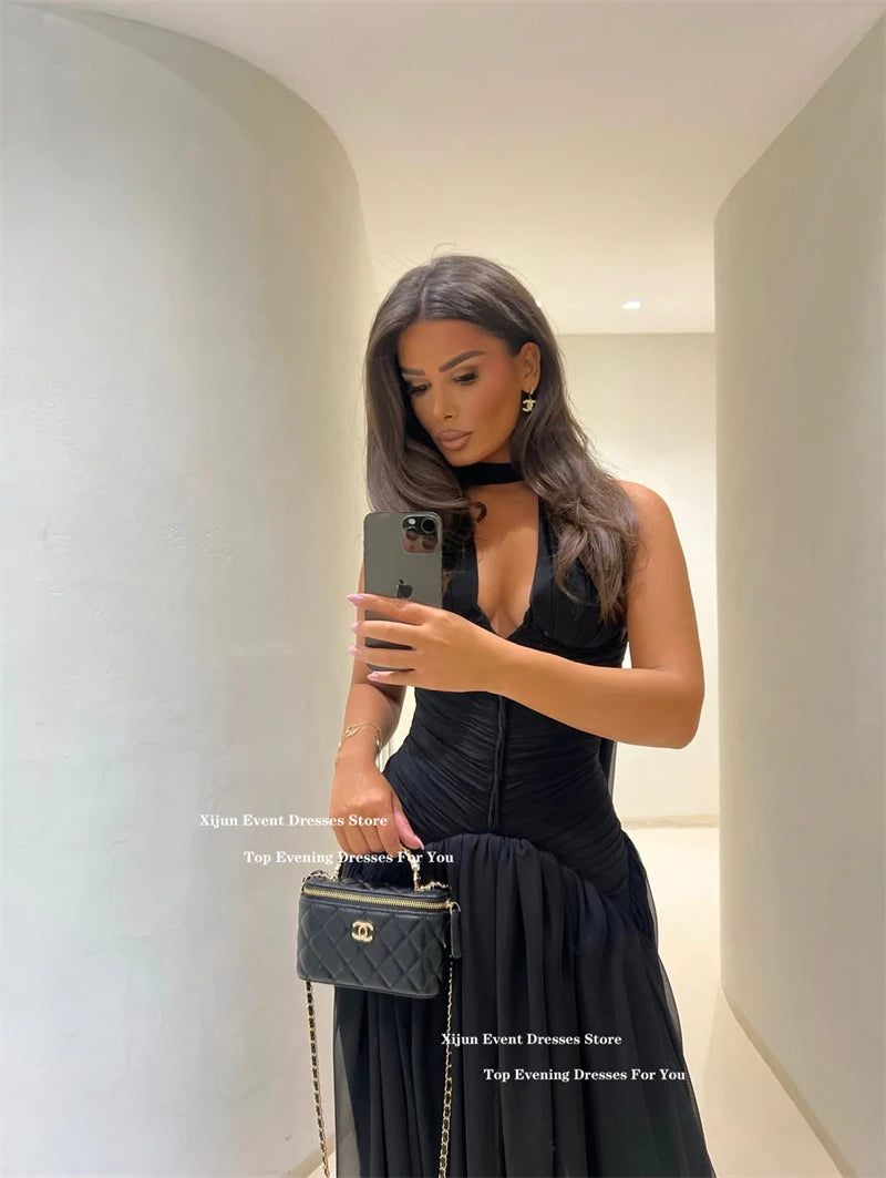 Xijun Moderne Chiffon-lange Abendkleider, Neckholder, ärmellos, A-Linie, Ballkleider, V-Ausschnitt, formelle Anlässe, Ballkleider, individuell gestaltet.