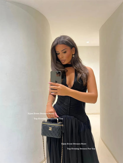 Xijun Moderne Chiffon-lange Abendkleider, Neckholder, ärmellos, A-Linie, Ballkleider, V-Ausschnitt, formelle Anlässe, Ballkleider, individuell gestaltet.