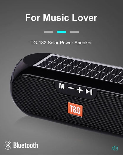 T&G TG182 Solar Charging Portable Stereo speakers Wireless Bluetooth With Mic Outdoor Loudspeaker Waterproof FM Radio Soundbar.