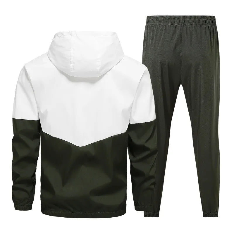 Spring and Autumn Men's Hooded Sports Leisure 2-piece Sets New Fashion Jacket and Pants Hip Hop Casual Running Sportswear Men.