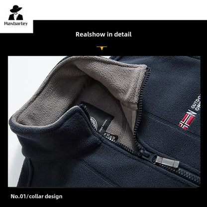 Outdoor Ski Fleece Jacket Men's Autumn And Winter Brand Thick Very Cold Plush Lapel Coat Casual Snow Windproof Sweatshirt Jacket.