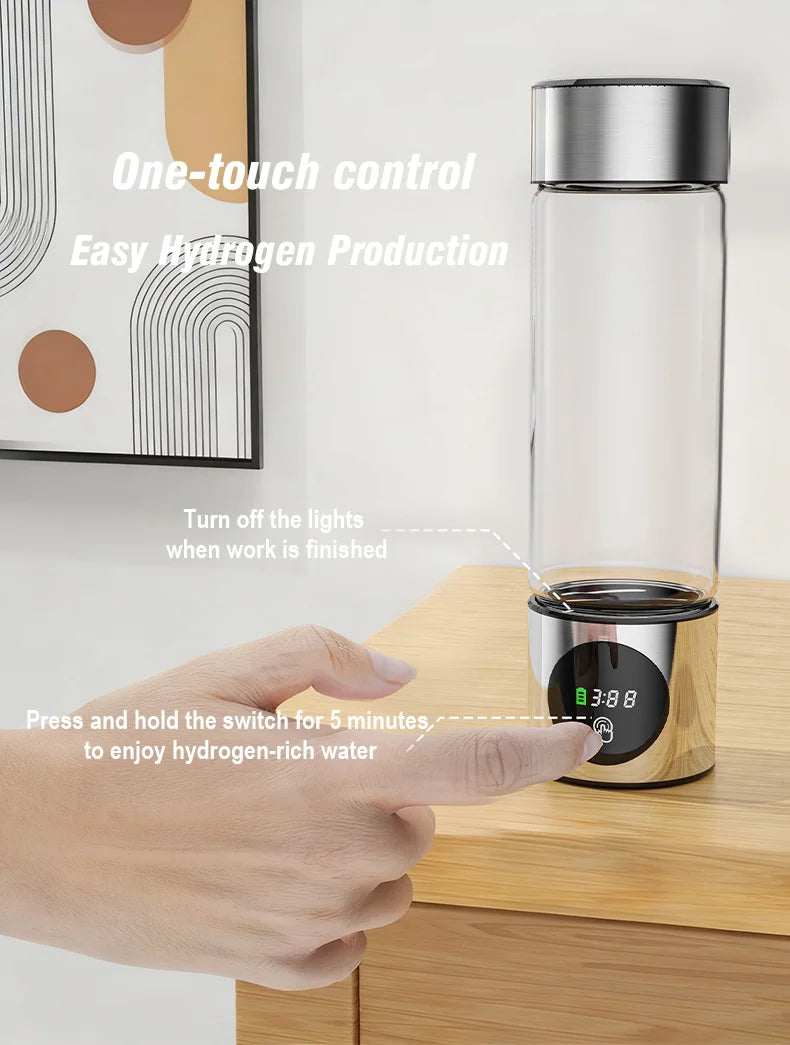 Portable Performance Hydrogen Water Generator Bottle SPE+PEM Dual Chamber lonizer + PPB&Time Display Electrolytic Hydrogen Water.