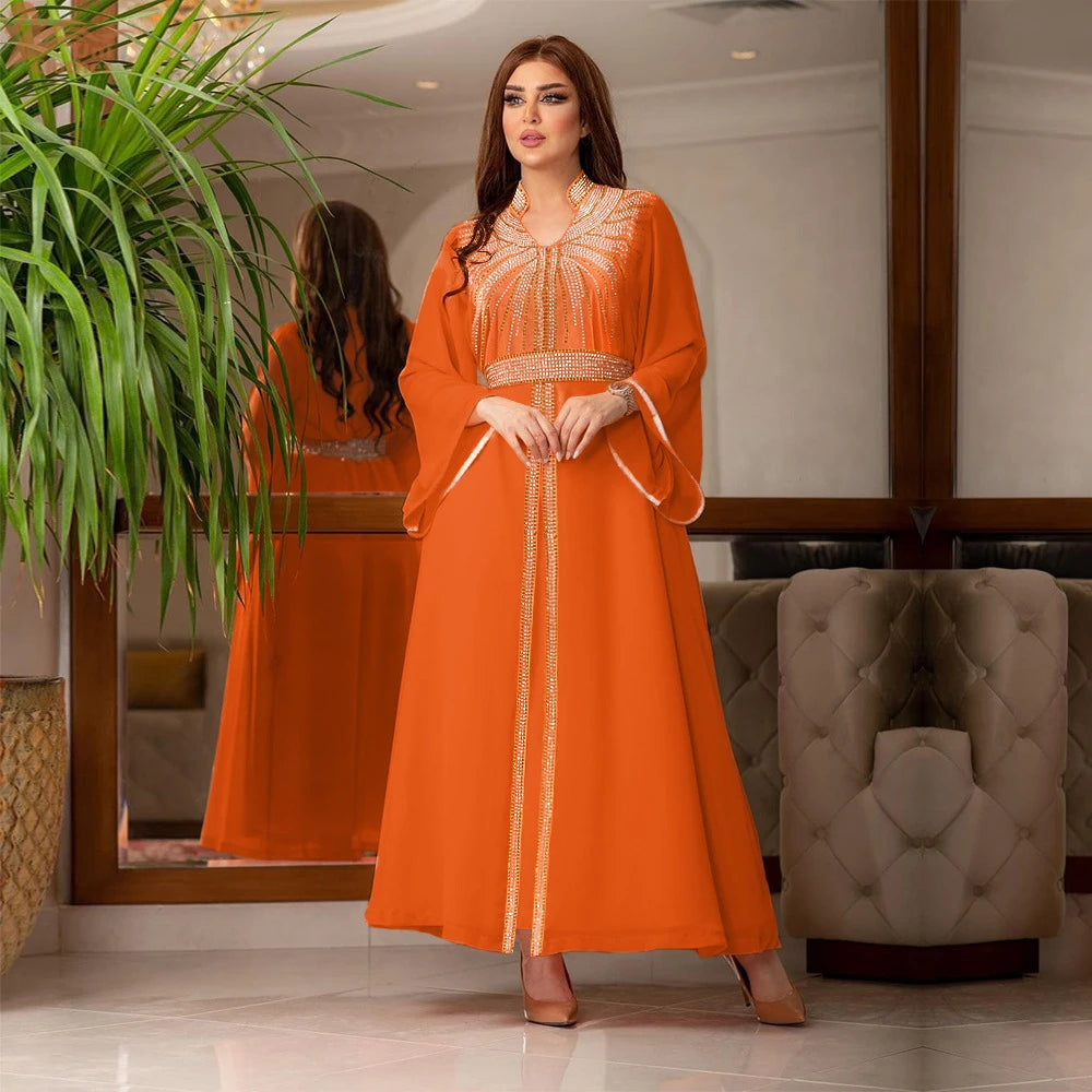 Uni Arabische Robe Mode Nahen Osten Muslimischen Kaftan Dubai Hot Fix Diamant Party Abendkleider für Frauen Kerb Stehkragen.