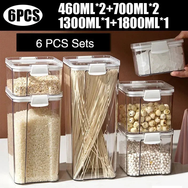 Dry Food Storage Box Food Containers Transparent Stackable Kitchen Spaghetti Noodles Sealed Tank Cans Organizers Bottles