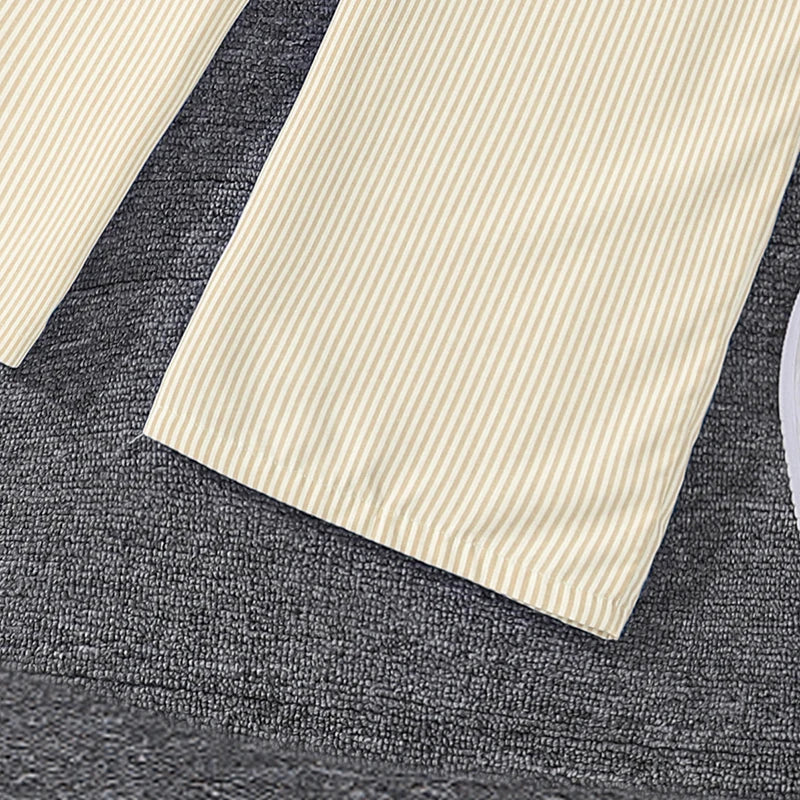 Spring Hot Sale Kids Outfit 4-12 Years Girls Striped Long Sleeve Chemise + Casual Loose Straight Leg Pants Shirt Suit 2Pcs Set