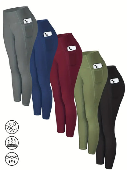 Nahtlose Damen-Leggings mit Taschen, einfarbig, hohe Taille, Po-Lifting-Strumpfhose, schlanke elastische Leggings, Sportbekleidung.