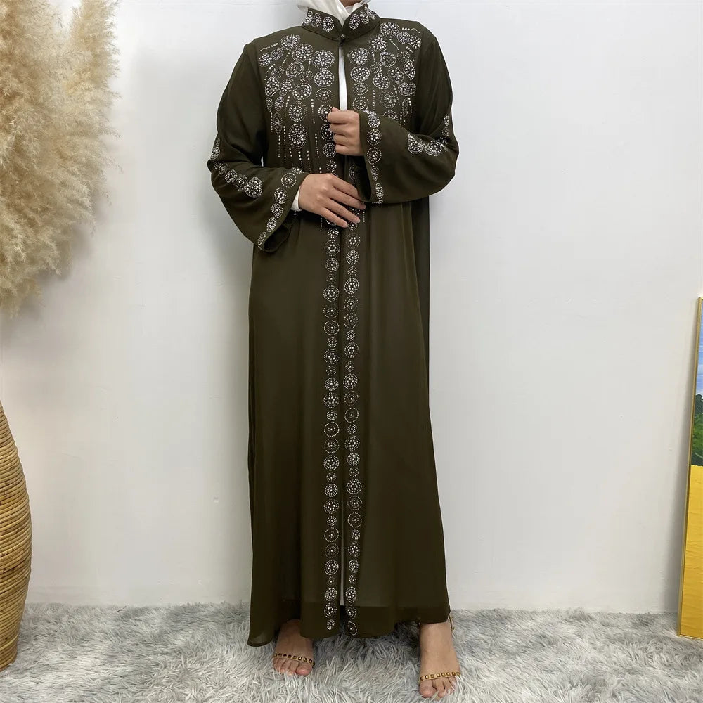 Luxury Diamonds Kimono Open Abayas for Women Muslim Dress Morocco Kaftan Dubai Turkey Party Gown Kebaya Islam Jalabiya Ramadan.