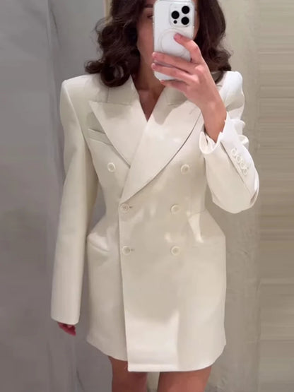 Elegante Zweireiher Blazer Mantel Frauen Schlank Revers Schulter Pads Langarm Jacke 2025, Herbst Büro Dame Pendeln Outer.