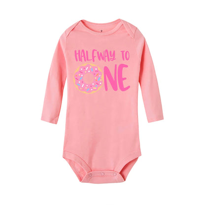 Halber Weg zu einem Geburtstag Baby Bodysuit Langarm Mädchen und Jungen Stram pler Baby Party Overall Kleidung.