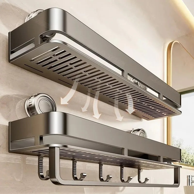 Kein Bohren, Saugnapf, selbstklebendes Badezimmerregal, Badezimmerregal, Toilette, Aluminium-Hängeregal, Badezimmer-Organizer, zum Aufhängen an der Wand