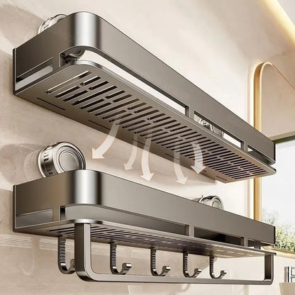 Kein Bohren, Saugnapf, selbstklebendes Badezimmerregal, Badezimmerregal, Toilette, Aluminium-Hängeregal, Badezimmer-Organizer, zum Aufhängen an der Wand