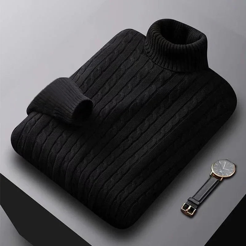2025 New Men's High Neck Sweater Solid Color Pullover Knitted Warm Casual Turtleneck Sweatwear Woolen Mens Winter Outdoor Tops.