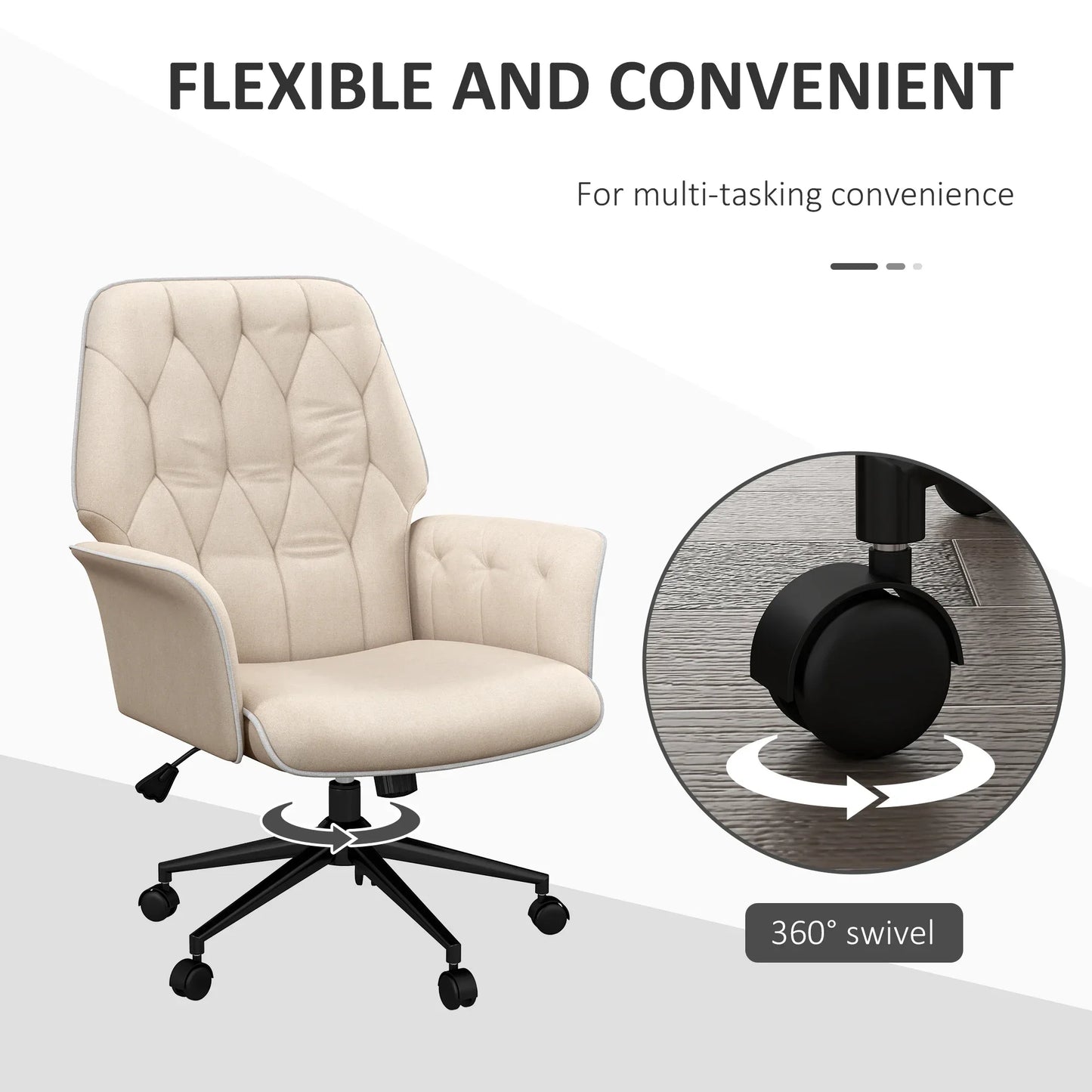 Moderner Bürostuhl mit Schaukelfunktion, höhenverstellbar, gepolsterter Stuhl bis 120 kg, beige für angenehmes Arbeiten