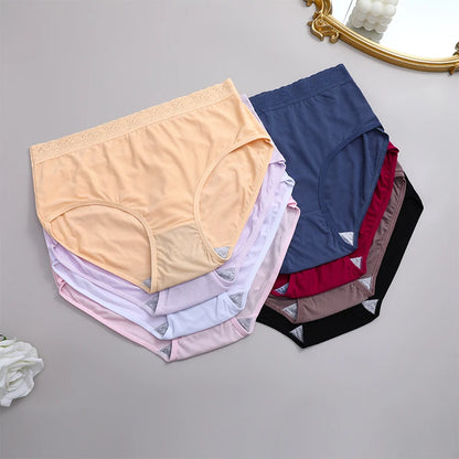 5Pcs Sexy Ice Silk Briefs Large Size Underwear 0XL-4XL Panty Women's Seamless Underwears 8 Solid Color Breathable Underpants.