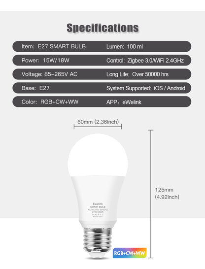 Smart WiFi Zigbee LED Glühbirne Dimmbar E27 E14 GU10 RGBCW 3000-6000K LED Kerze Lampe Für Ewelink APP Alexa Google Hause Yandex.