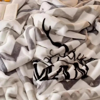 Modern Geometric Cartoon Printed Bedroom Blanket Coral Fleece Dormitory Quilt Thicking Double Layer Multi Purpose Bedding Sheets.