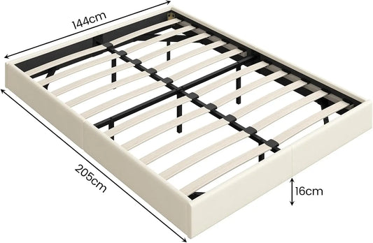 140x200 cm Polsterbett mit LED-Beleuchtung, schwebendes Bettgestell mit visuellem Effekt und Lattenrost, Bett 140x200 cm Bettrahmen