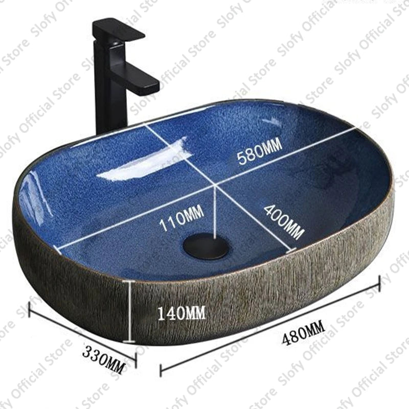 Vintage Elegant Countertop Washbasin Classic Blue Art Hotel Ceramic Basins Sink Multiple Styles Outdoor Balcony Bathroom Sinks