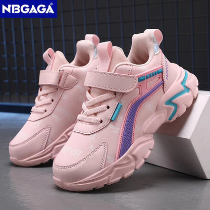 Kids Casual Pink Girls Leather Shoes Fashion For 7-15y Lightweight Running Young Student's Children Sports Girl's Shoe NBGAGA.