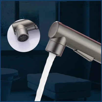 Single Handle Dual Hole Hot Cold Brass Washbasin Faucet 3 Function Stream Sprayer Pull Out Basin Sink Mixer Tap for Bathroom
