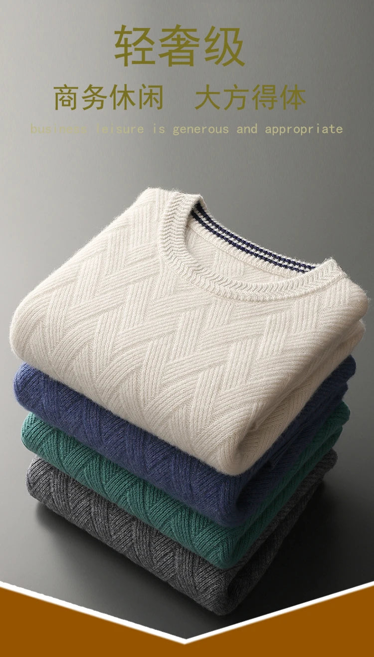 LHZSYY Men' New 100%Cashmere Sweater Winter O-Neck Mat Pullovers Long Sleeve Loose Plus Size Base Shirt Thicken Casual Knit Tops.