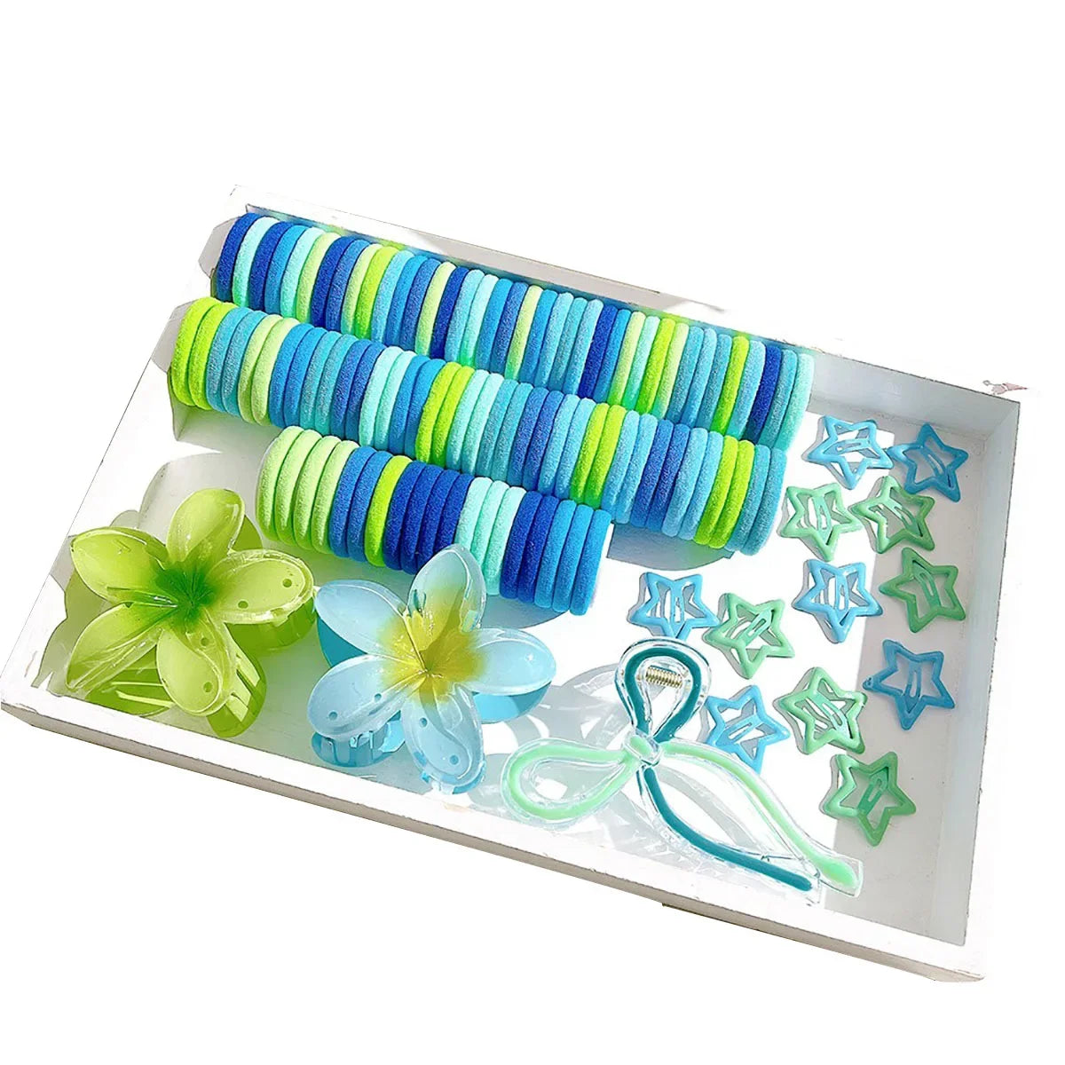 High Elasticity Women's Hair Accessories Blue Series Butterfly Knot Egg Flower Comb Set Hair Clips Fashionable Hair Accessories.