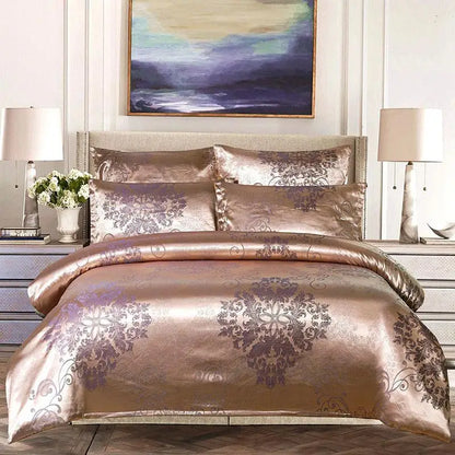 European Satin Jacquard Duvet Cover Set High Quality Smooth and Skin Friendly Comforter Cover Set Summer Bedding Kit for Adults.
