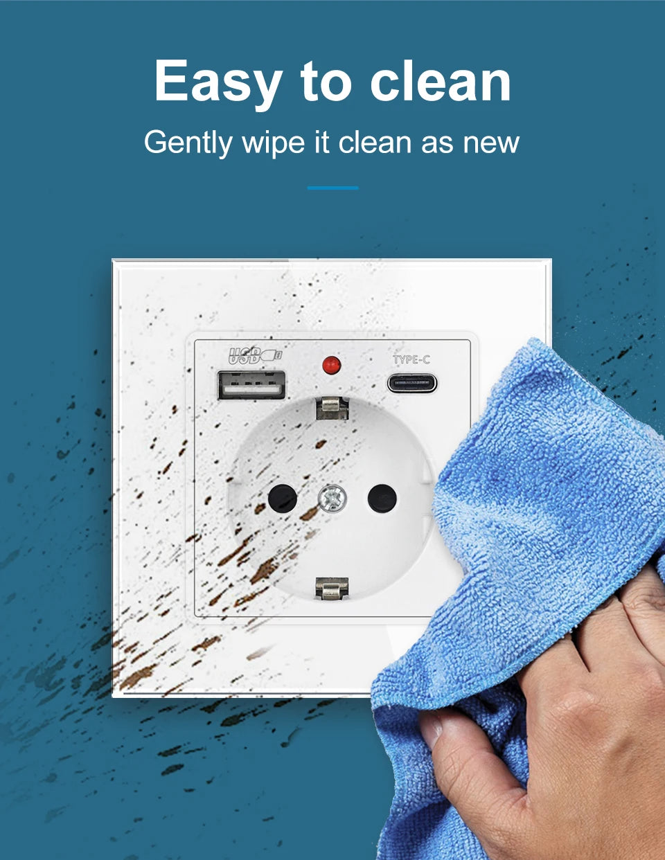 SRAN Eu-Steckdosen 220 V 16 A 82 x 82 mm Glas-Doppel-Dreifach-Wandstecker Russland Spanien Eingebautes Heimbüro.