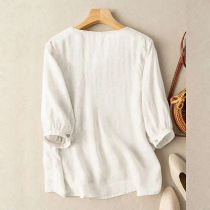 ZANZEA Elegant Women Embroidered Blouses Autumn 2024 3/4 Puff Sleeve Transparent Blusas Mujer Casual Vintage Cotton Shirts Tops.