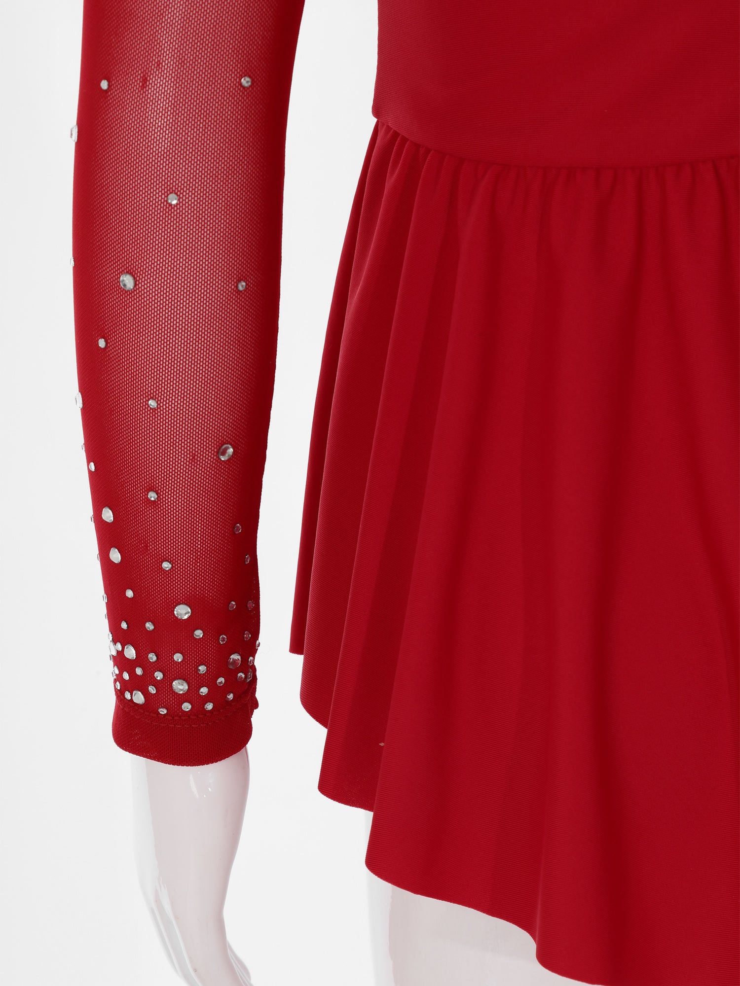 6-16Y Mädchen Eiskunstlauf Tanz Kleid Ballett Gymnastik Trikot Langarm Shiny Strass Sheer Mesh Leistung Dancewear.