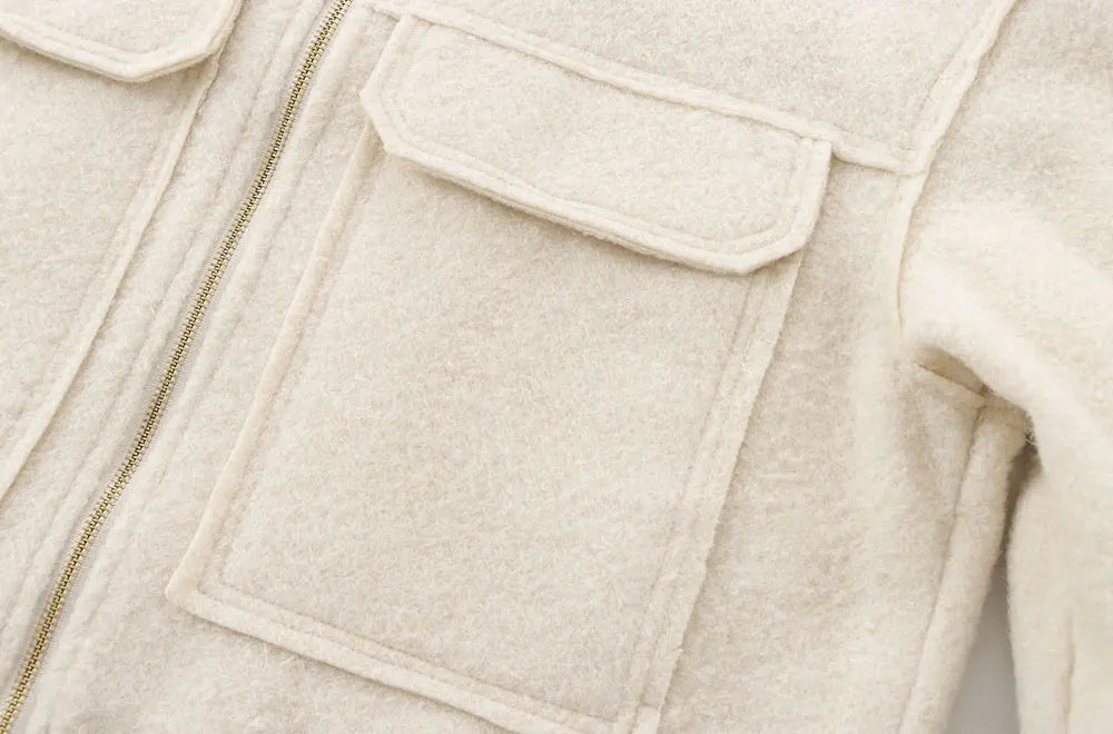 TRZA-Kurzjacke mit Taschen für Damen, Langarmmantel, Reißverschluss vorne, Damenoberbekleidung, schicke Oberteile, Mode.