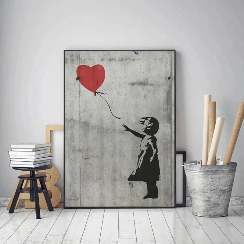 Banksy Graffiti Artwork Canvas Painting Prints Wall Art Pictures Girl with Red Balloon Black White Posters Nordic Home Decor.