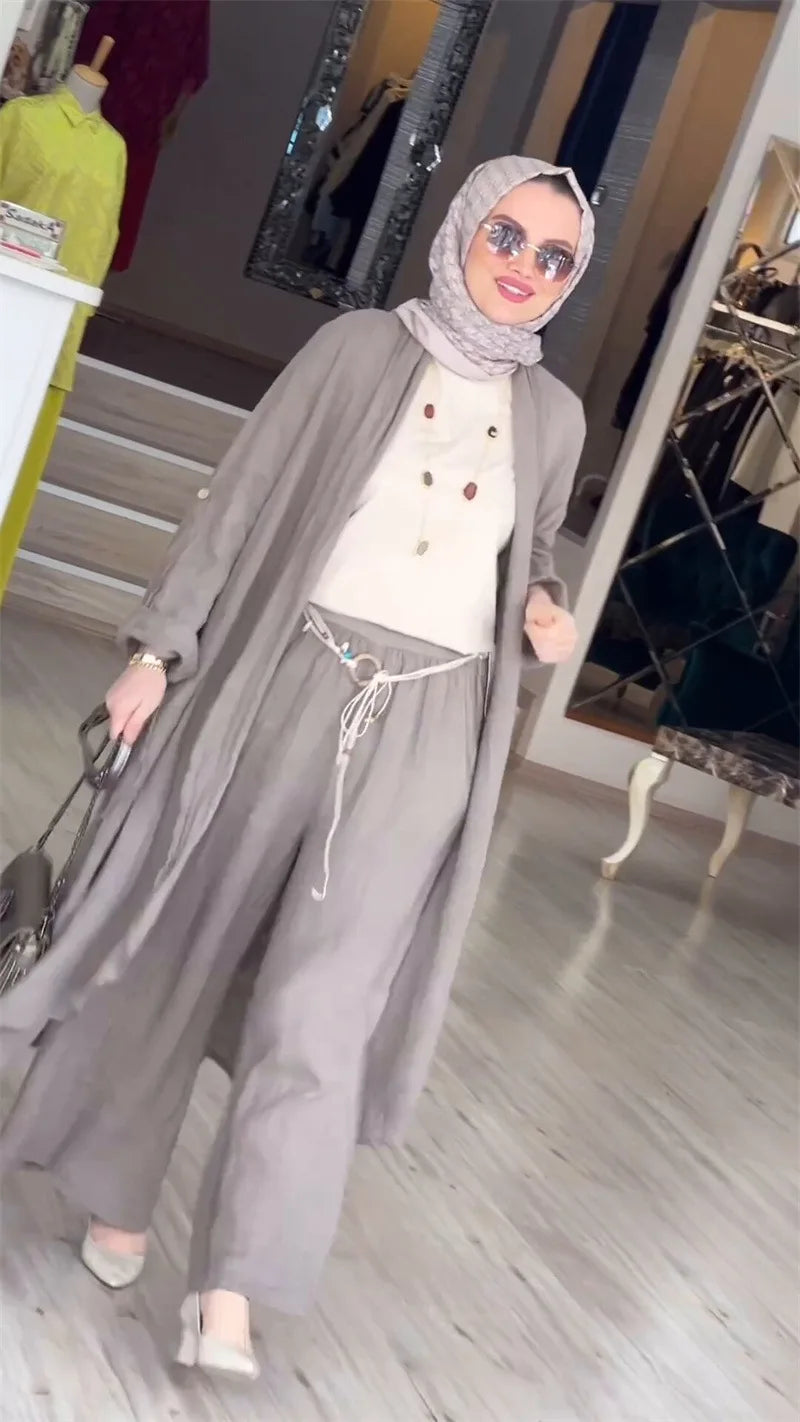 Eid muslimische Frauen Bluse zweiteiliges Set Abaya langes Hemd weites Bein Hose Anzüge Ramadan Arabisch Dubai bescheidene Musulman Ensembles.