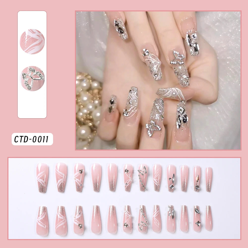 24Pcs White French Press On Nails 3D Bow Design Full Cover Wearable False Nails Short Square Head Ballet Fake Nails For Women.