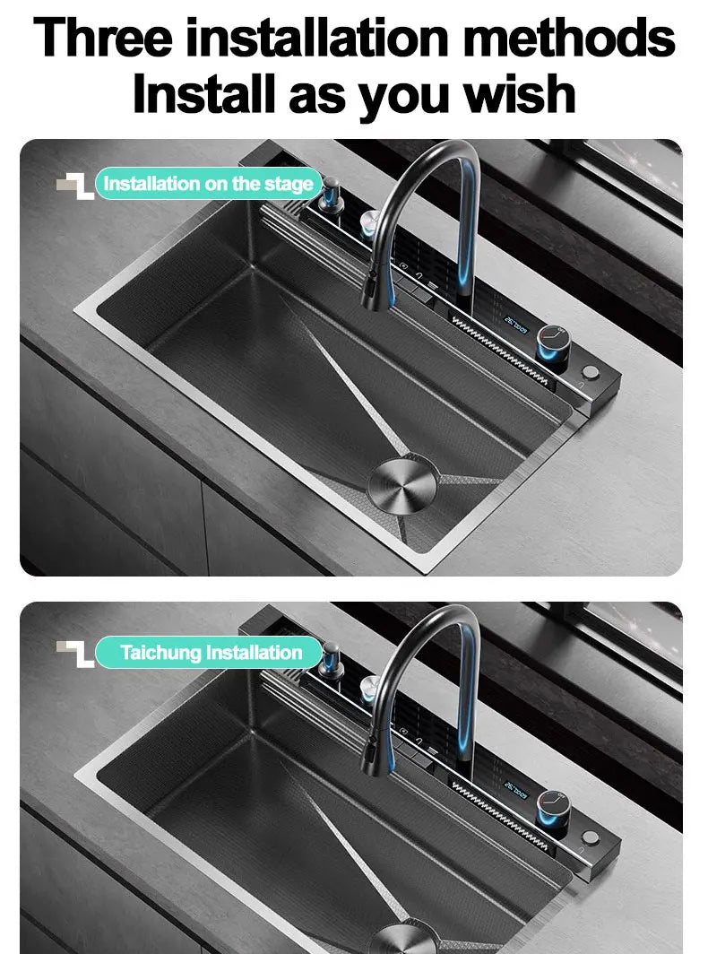 Extra Thick 5.0mm Kitchen 304 Sink, Whale Sink, Stainless Steel Large Single Sink, Waterfall Sink, Thickened Dish Sink