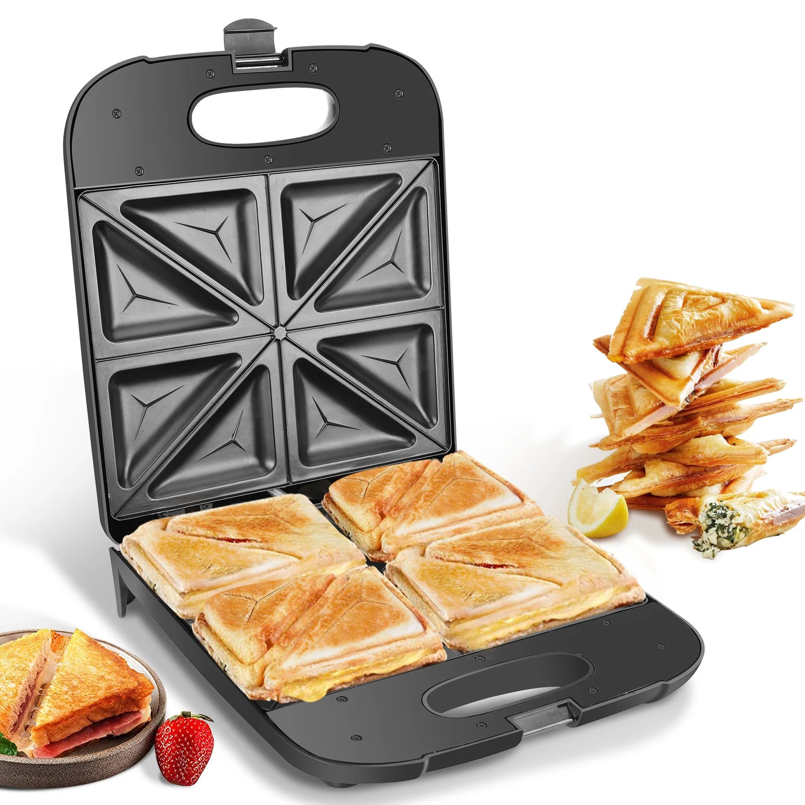 Aigostar Sandwich Maker XXL for 4 Sandwiches, 1400 W, Sandwich Toaster with Non-Stick Coating, Fast Heating, Temperature Control.