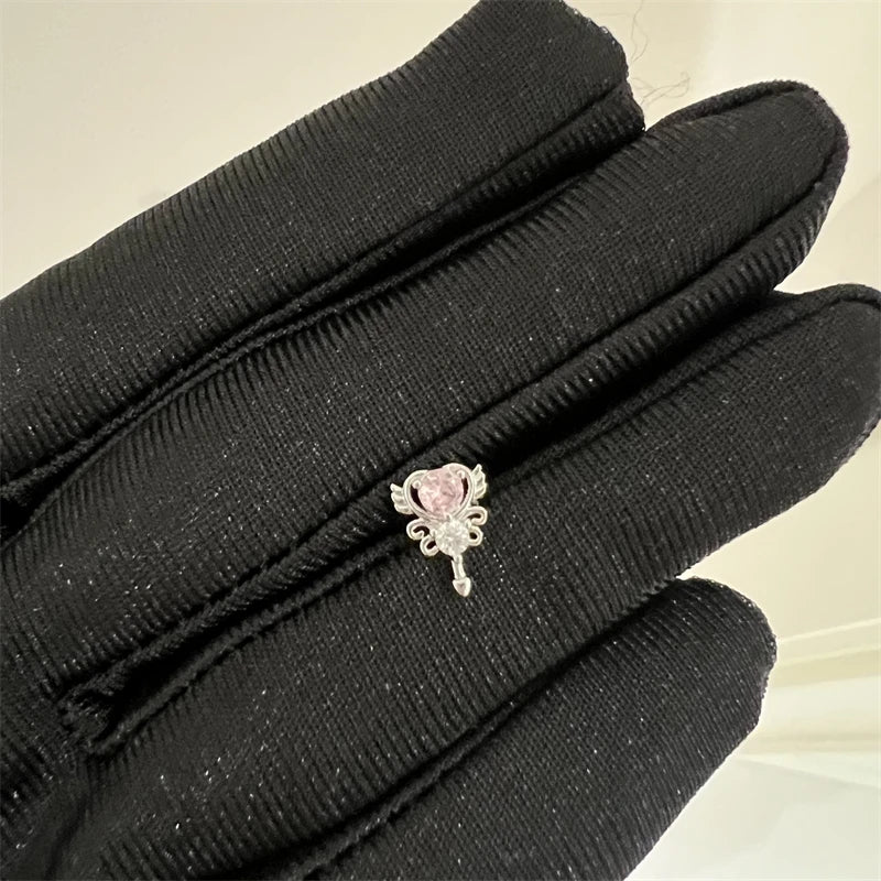 1PCS Cute Pink Zircon 316L Stainless Steel Ear Bone Nail New Fashion Y2K Punk Small Earring for Women Cochlea Jewelry Party Gift