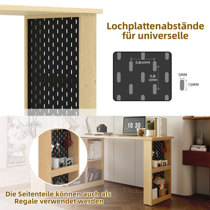 140 x 104 x 75 cm großer multifunktionaler Büroschreibtisch, sechsfacher Aufbewahrungsschrank + Regal, perforierte Platte + Regal, langlebige, austauschbare Form