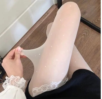 Sexy Polka Dot Silk Stockings Bow/Heart Thin Lady Tights Pantyhose Nylon Black/White Nightclub Female Ladies Silk Tights Hosiery