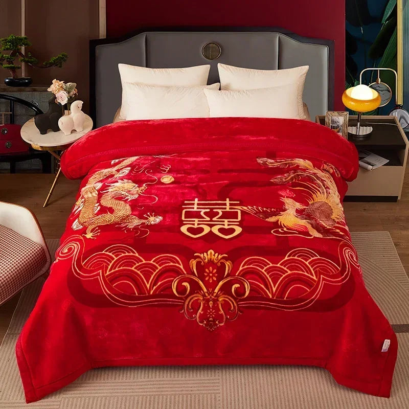 Double Layer Winter Thicken Raschel Plush Weighted Blanket For Bed Warm Heavy Blankets Throw Printed Flowers Fluffy Soft Carpet