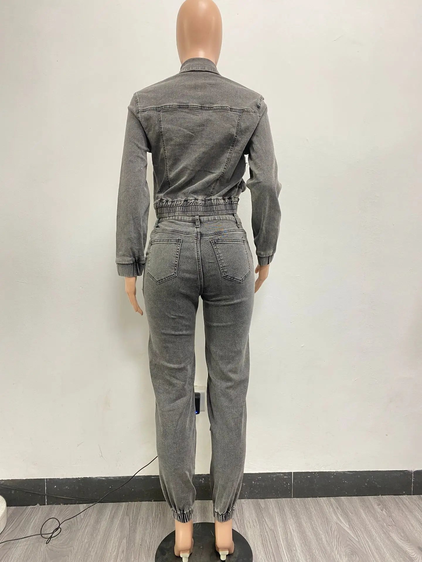 Pant Sets Long Sleeve Women Tracksuit Zipper Denim Coat Cargo Ankle Length Pants Pockets High Street Spliced Slim 2024.