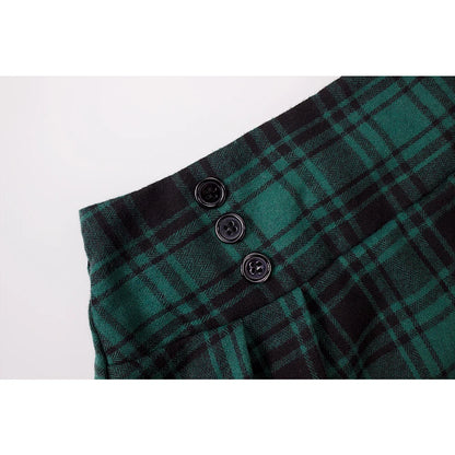 SISHION 2025 Autumn New A Line Swing Buttons Long Midi Vintage Skirt SS0037 Red Green High Waist Plaid Skirts for Women Jupe.