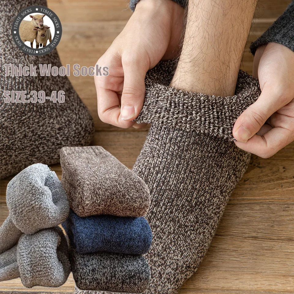 Winter Men's Merino Wool Socks Super Thick Warm High Quality Harajuku Retro Snow Casual Antifreeze Cashmere Socks Men 3 Pair.