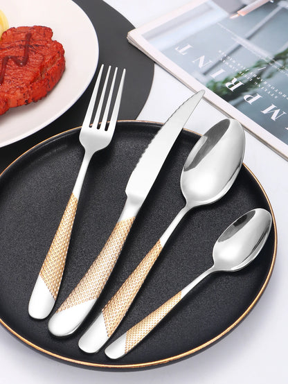 24pc Stainless steel tableware star steak knife and fork dessert fork spoon family suits.