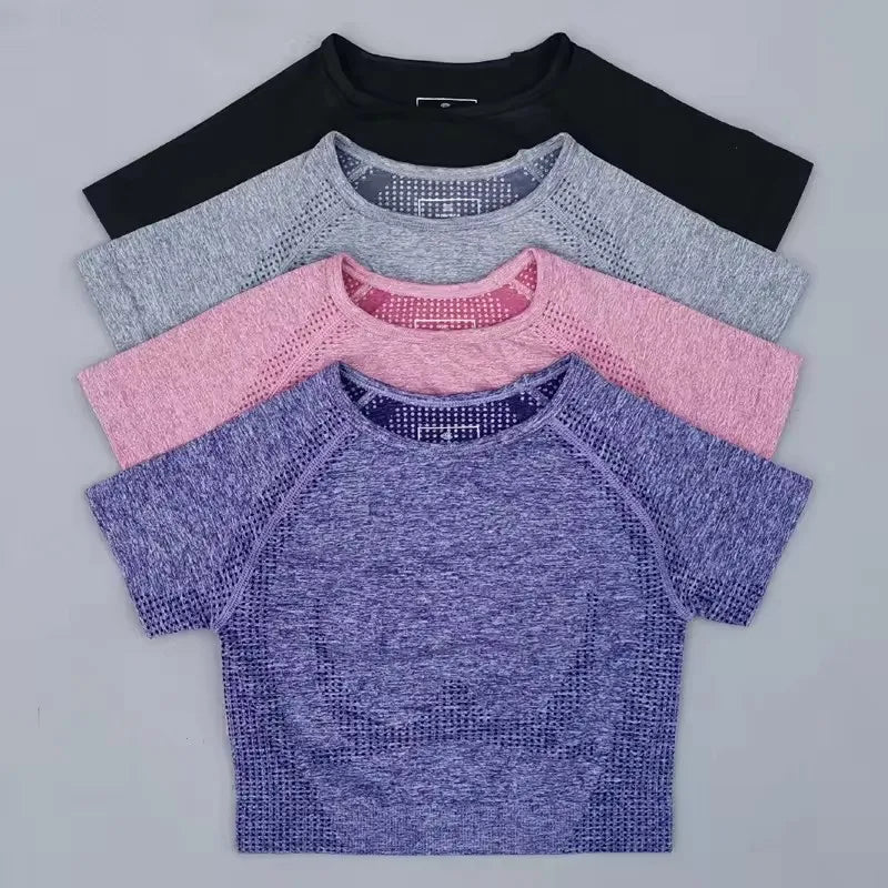 Seamless Yoga Top Short Sleeve Workout Tops For Women Fitness Gym Crop Top Athletic Sport T shirt Women Sportswear.