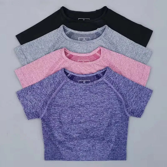 Seamless Yoga Top Short Sleeve Workout Tops For Women Fitness Gym Crop Top Athletic Sport T shirt Women Sportswear.